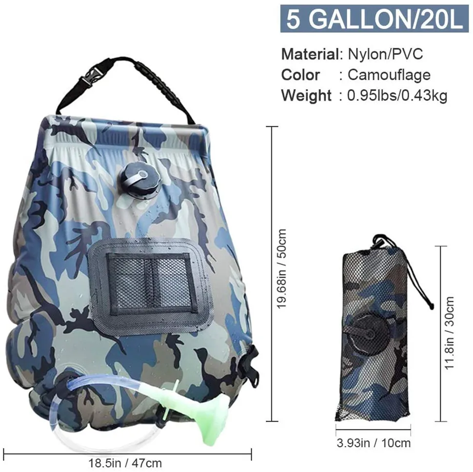 Портативный Солнечный Душ мешок для кемпинга Пеший Туризм 5 галлонов/20L с Большая