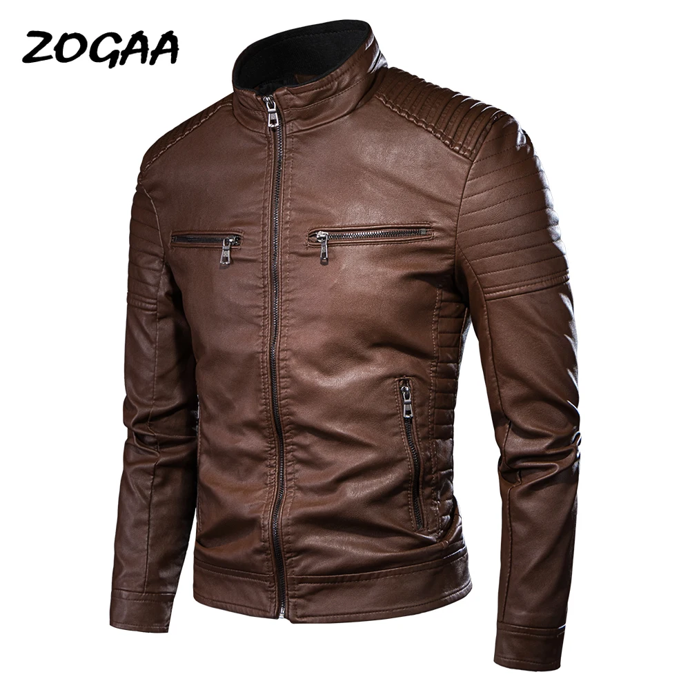 

ZOGAA 2021 New Men Brand New Causal Vintage Leather Jacket Coat Men Outfit Design Motor Biker Zip Pocket PU Leather Jacket Coat