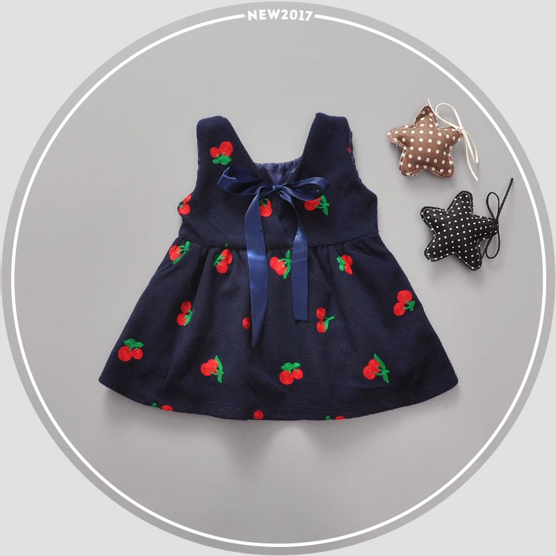 Плотная одежда для маленьких девочек платье с вишневым принтом без рукавов