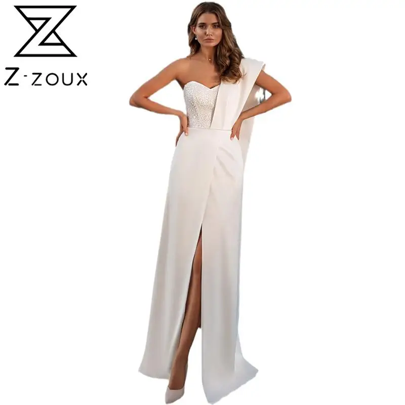 

Z-zoux Women Dress Asymmetry Sleeveless Off Shoulder Sexy Dresses White Plus Size Sequins Patchwork Vintage Long Party Dresses