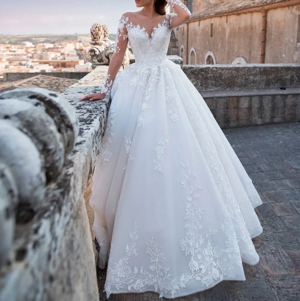 

Белое свадебное платье с аппликацией, ТРАПЕЦИЕВИДНОЕ Тюлевое платье невесты на заказ, новинка 2021, Лидер продаж