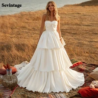 sevintage simple a line wedding dresses pleat backless bridal gowns sleeveless tiered ruffles princess wedding gown custom made