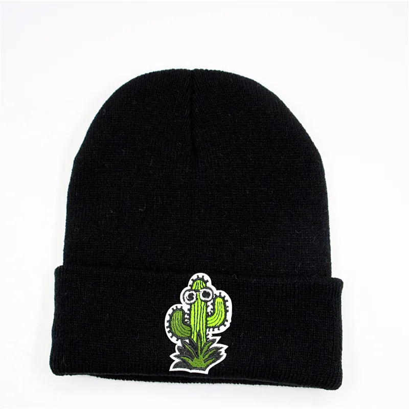 

Cotton Cartoon Cactus Embroidery Thicken Knitted Hat Winter Warm Hat Skullies Cap Beanie Hat for Men and Women 26