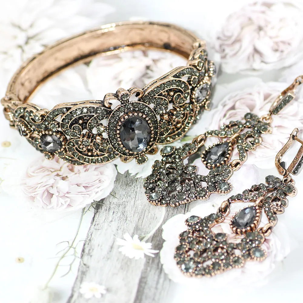 Sunspicems турецкий винтажный браслет серьги набор для женщин антикварный золотой