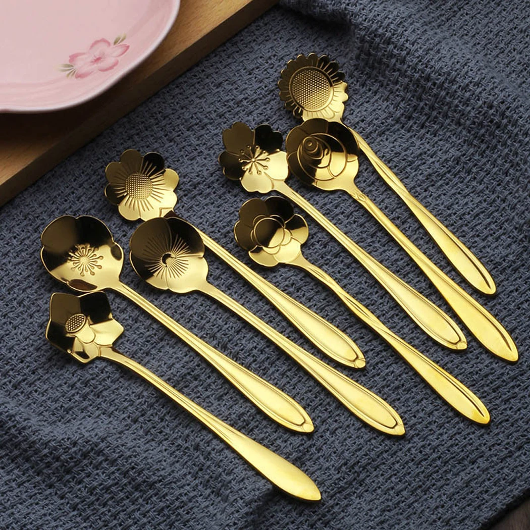 Цветочная кофейная ложка из нержавеющей стали креативная чайная десертная для