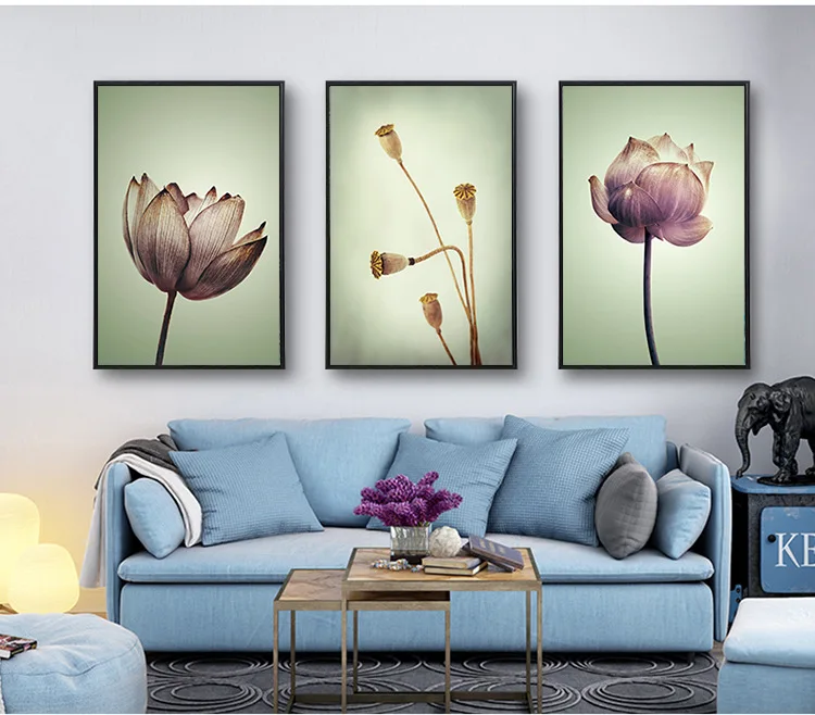 

3pcs Chinese Lotus Ink Painting Zen Illusory Yoga Canvas Painting Art Print Poster Picture Wall Simple Bedroom Décor