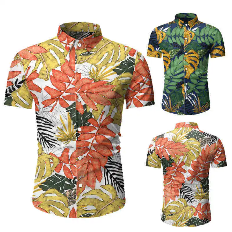 

Summer Beach Shirt Men Brand New Leaf Print Mens Hawaii Shirts Casual Loose Hawaiian Shirt Chemise Homme Camisas Masculina XXXL