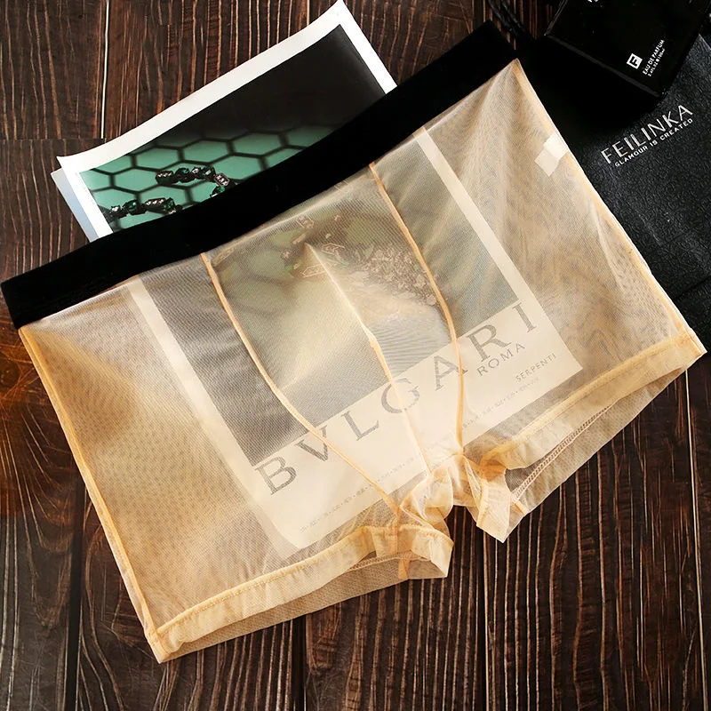 Трусы-боксеры мужские бесшовные ультратонкие пикантное нижнее белье прозрачные