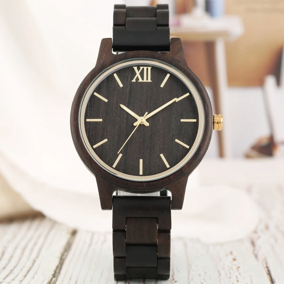 

Simple Full Ebony Wooden Women Watches Elegant Unique Full Wood Bangle Women's Quartz Wristwatch Reloj femenino Male Clock 2020