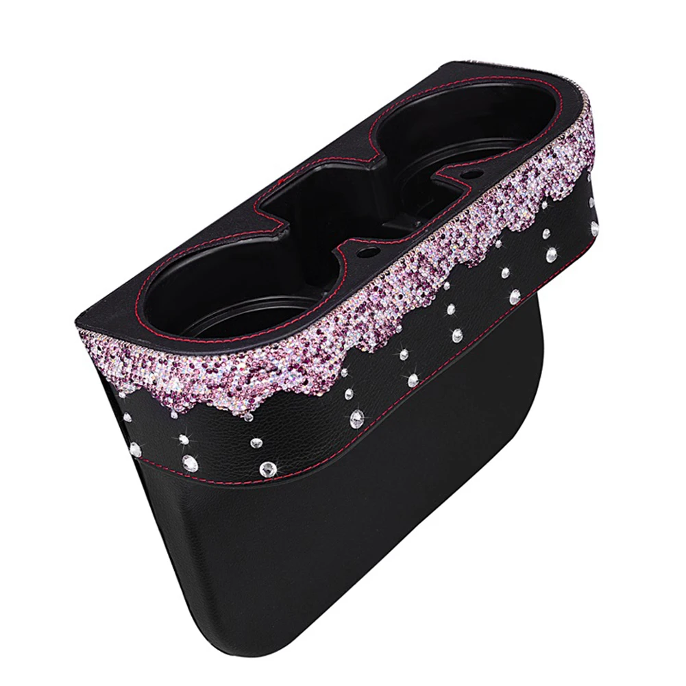 

Car Car Interior Accessories Leather Seat Crevice Storage Box Bag with Luxury Crystals Drink Cup Mobile Phone Organizer