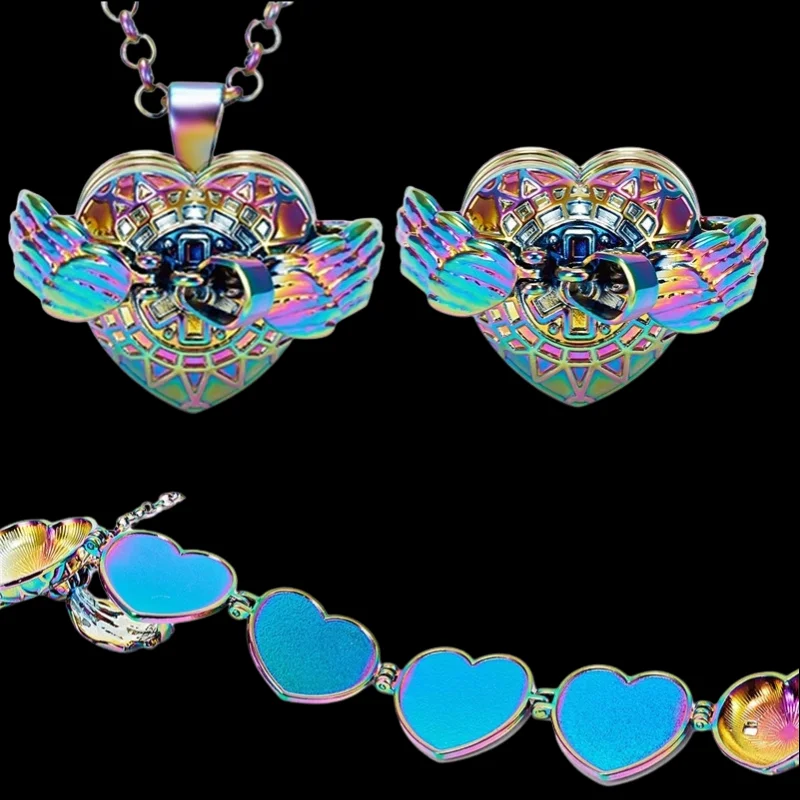 

New Heart Angel Wings Can Open Multilayer Photo Box DIY Pendant Necklace Sweater Chain Jewelry Accessories Gift