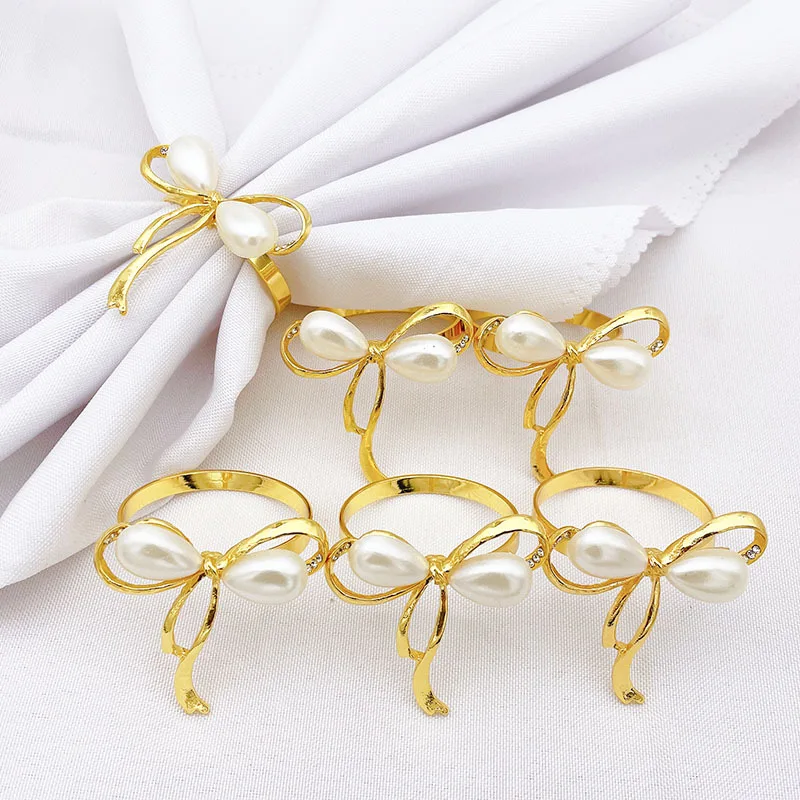 

Creative Pearl Bow Napkin Ring Wedding Party Napkin Button Restaurant Candlelight Dinner Flatware Table Decoration Supplies