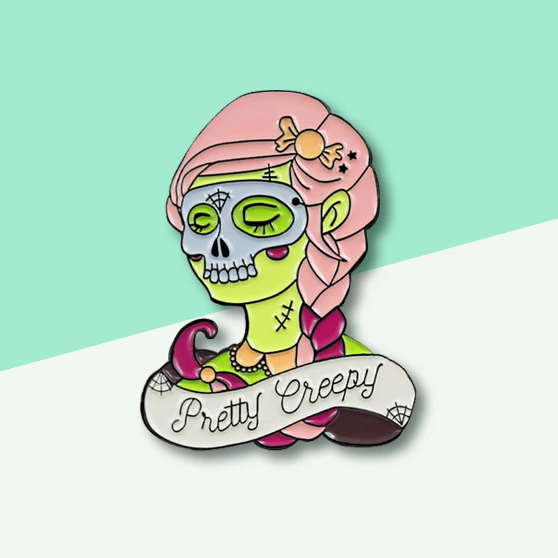 Женская эмалированная брошка Zombie Queen розовая Заколка Скелетон для девушек в
