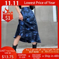 rosetic new gothic blue tie dye skirt women ruffles design cool streetwear a line high waist skirts autumn 2020 goth halloween