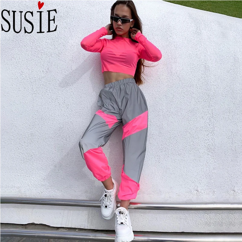 Брюки Светоотражающие женские брюки джоггеры нейлоновая Лоскутная спортивная