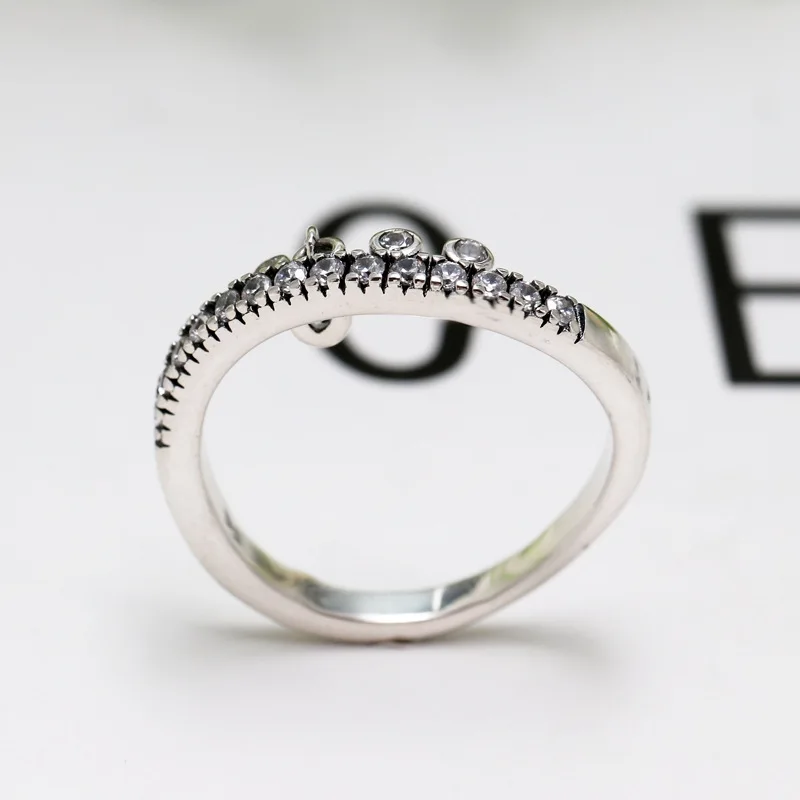

New Original 925 Silver Charms Zircon Chandelier Water Drop Ring Classic For Women Vintage Wedding Jewelry Making