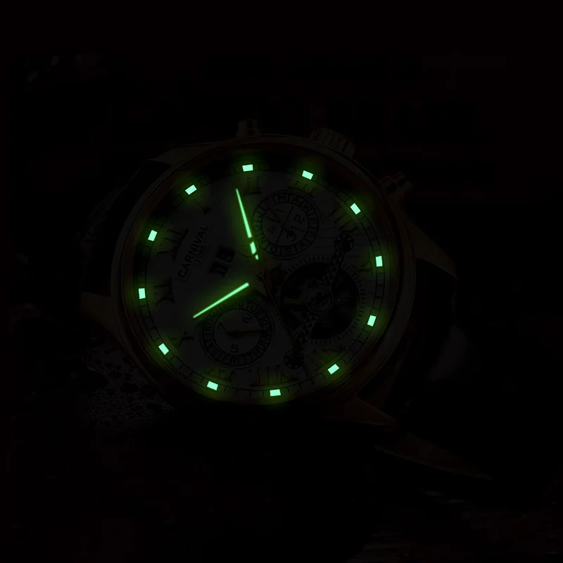 Tourbillon Relogio Masculino карнавал автоматические мужские часы люксовый бренд кожаный