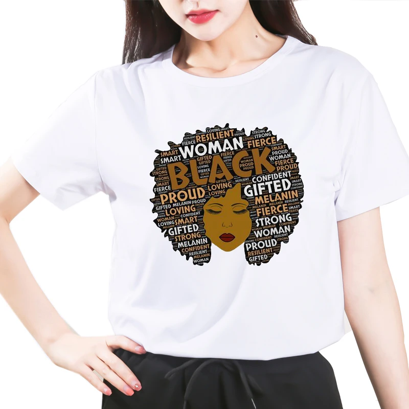 

Powerful afro Women Tshirt New Vogue Tshirt Graphic Tee Cute Women T-shirt Female Tee Shirt 90s Girls Tee Tshirt