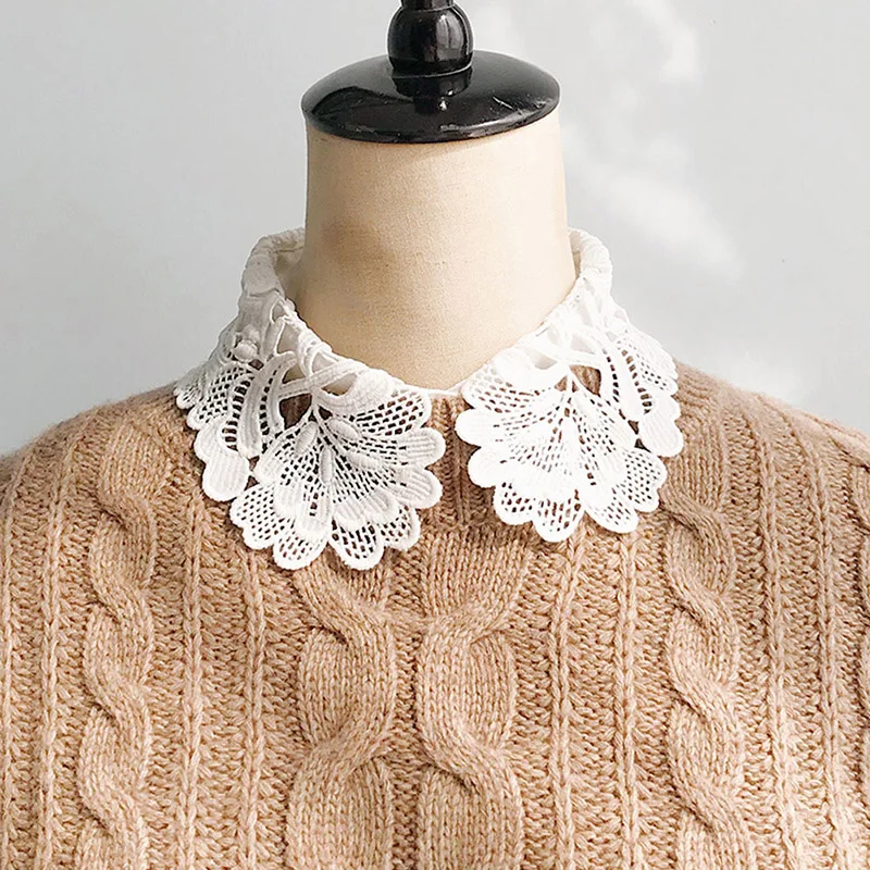 Стильная Съемная половинная блузка с цветочным кружевом и ложным воротником