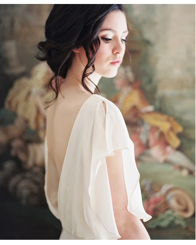 Шикарное пляжное свадебное платье модель 2020 года шифоновое трапеция с рукавом