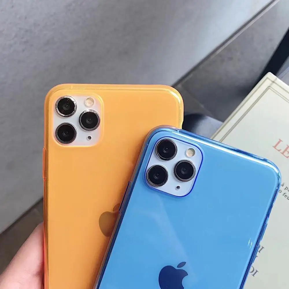 LOVECOM Fluorescent Solid Color Phone Case For iPhone 12 Mini 11 Pro Max XR X XS 7 8 Plus Neon Soft Clear Back Cover | Мобильные