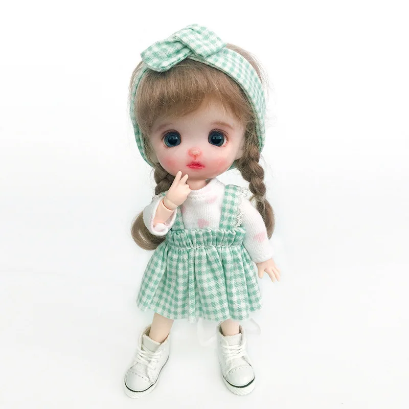 

New Ob11 Doll Clothes Cute Dress Refreshing Style Plaid Skirt with Headband 1/12 Doll House 16cm BJD GSC Obitsiu 11 Universal
