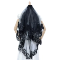 black lace bridal veils with comb short two layer vintage wedding veils for bride cosplay costume holloween hair accessories
