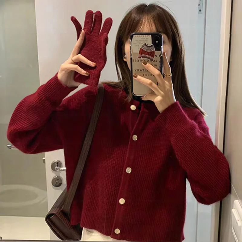 Женский красный свитер в западном стиле с мехом енота | Женская одежда