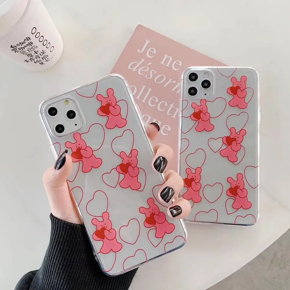 Прозрачный чехол для телефона iphone 11 Pro Max 6 7 8 plus XS MAX XR с мультяшным медведем