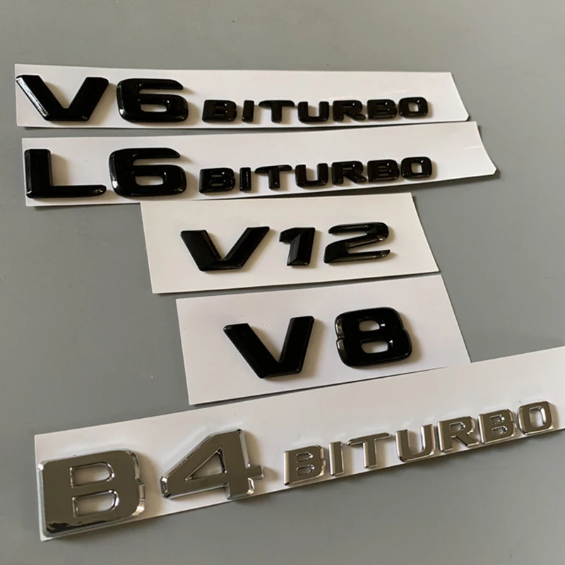 Эмблема письма для Mercedes Benz V8 V12 V6BITURBO L6BITURBO B4BITURBO автостайлинг багажник значок двойной турбо хромированная наклейка черный