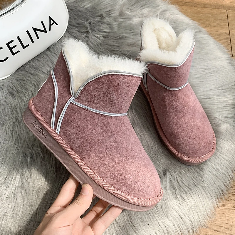 

Новые модные женские зимние ботинки, плюшевые теплые ботинки, женские ботильоны на платформе с круглым носком, женская зимняя хлопковая обу...