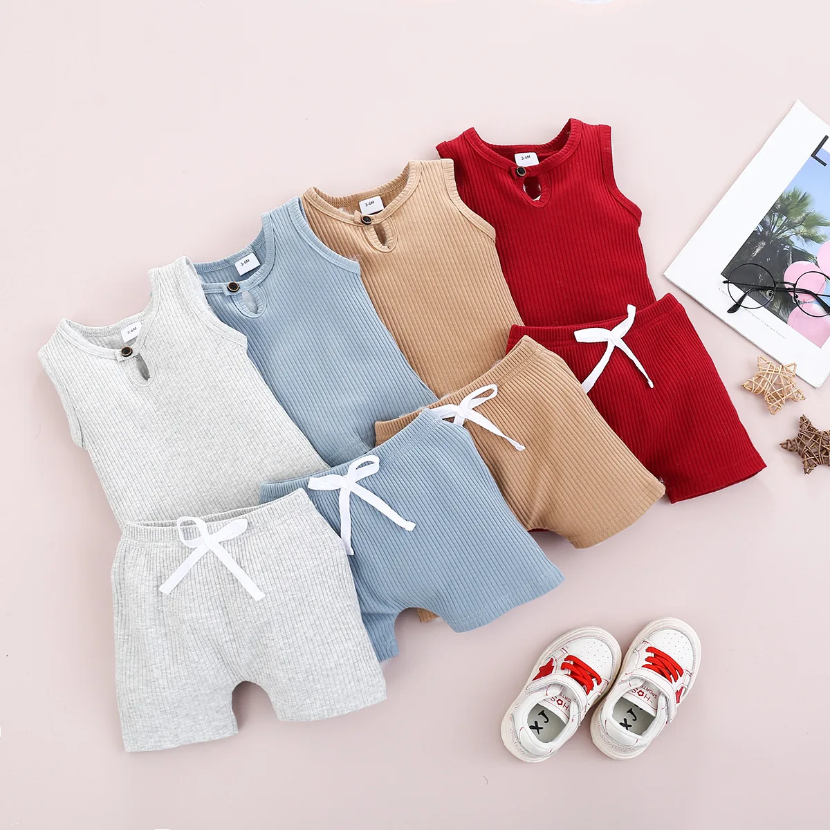 

Newborn Clothing Sets 2021 New Baby Girls Clothes Summer Knitted Sling Uniform Clothes For Girls Teenagers Clothes 0-2 Age