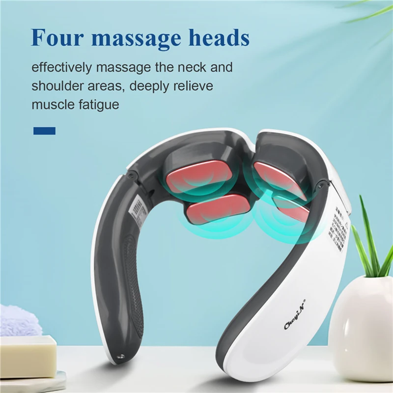 Умный электрический массажер для шеи и плеч с импульсом назад TENS Relax Cervical Vertebra Relax Pain Relief Kneading Massage Electrode Pads 53 on.