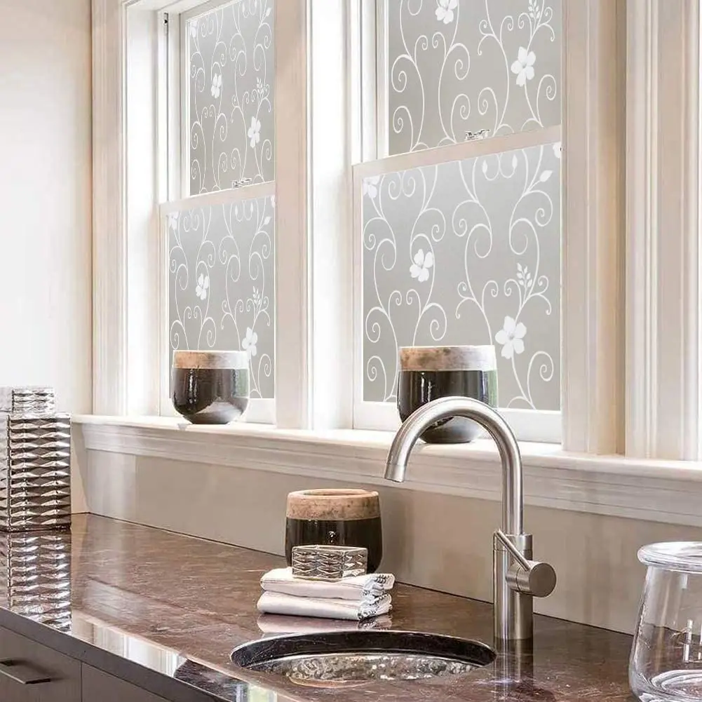

LUCKYYJ Window Film Privacy Frosted Glass Film Vinyl Self-adhesive Anti-UV Window Sticker for Bathroom Bedroom Living Room Decor