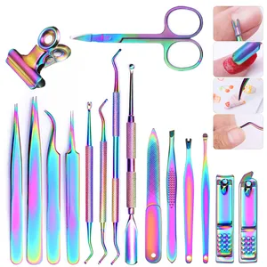 Пинцет для кутикулы, 8 видов, цветной, из нержавеющей стали