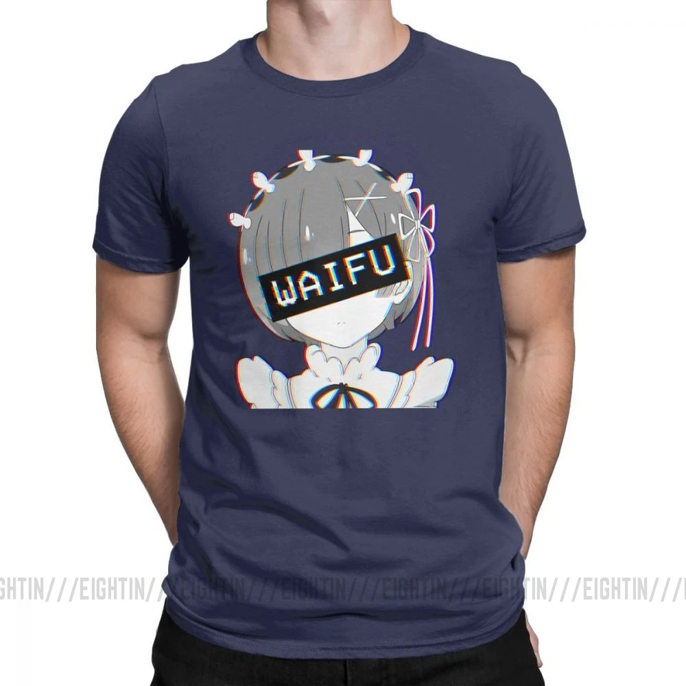 Мужские футболки Rem Waifu японские лоли милые сексуальные футболки Vaportrash Новинка топы с короткими рукавами Чистый хлопок футболка дизайн - Цвет: Тёмно-синий