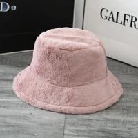 new winter solid color plush bucket hats for women tourism outdoor warm hat soft velvet fisherman cap lady fashionpanama present