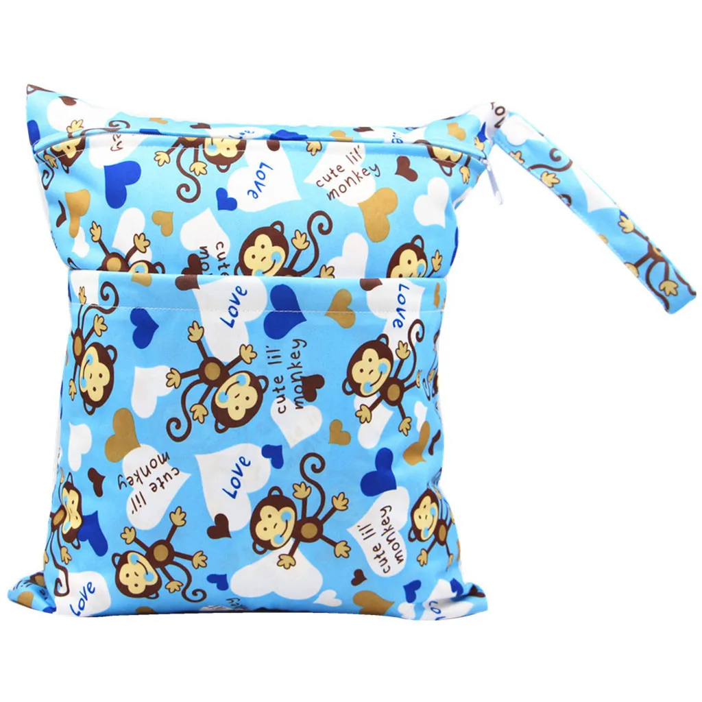 

Waterproof Reusable Baby Cloth Diaper Bags Travel Wet Dry Nappy Bags Zipper Cartoon Baby Changing Pad Bag