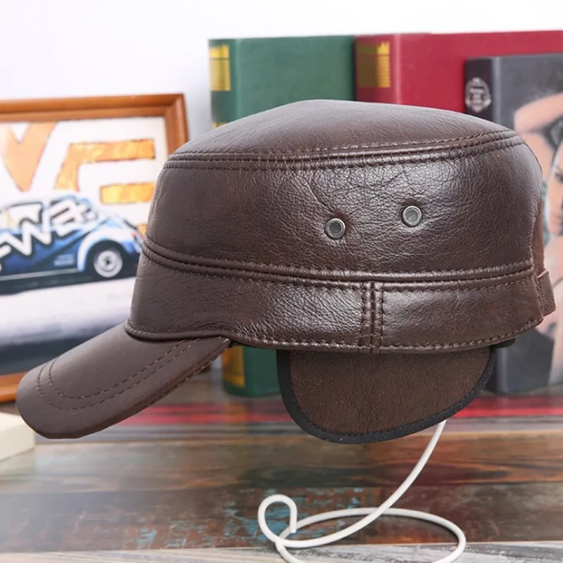 Шапка XdanqinX мужская кожаная теплая шапка из натуральной кожи в стиле милитари