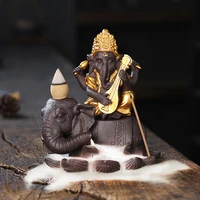 ganesha backflow incense burner elephant god emblem auspicious and success ceramic incense holder aroma censer home decor crafts