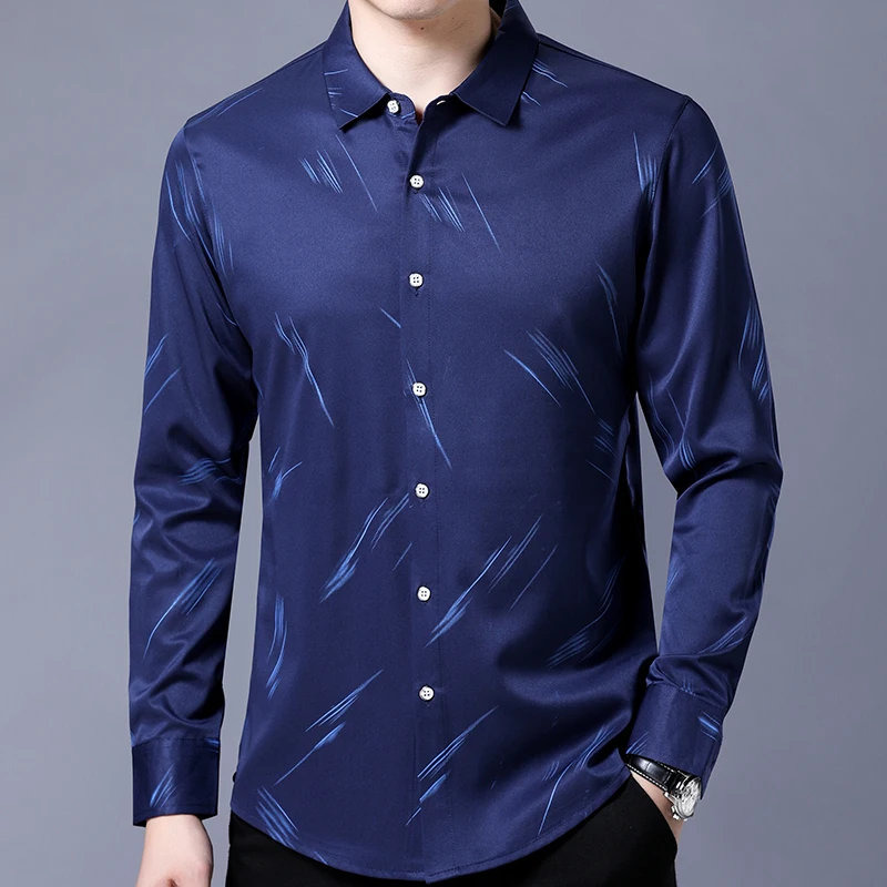 2021 Дизайнерские мужские рубашки в полоску с длинным рукавом облегающие