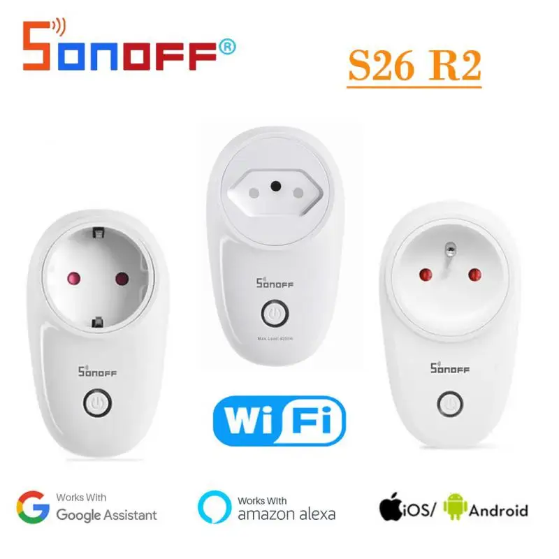 

SONOFF S26 R2 WiFi Smart Plug EU/FR/BR/IL/IT/CN 16A Power Socket Wireless Switch Timing Voice Control Via Alexa Google Home