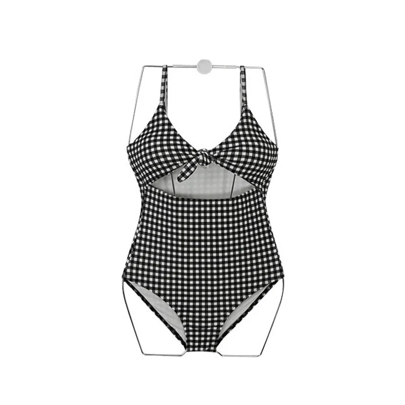 

Women's Plaid Conservative Covering Belly Sexy High Waist Bikini