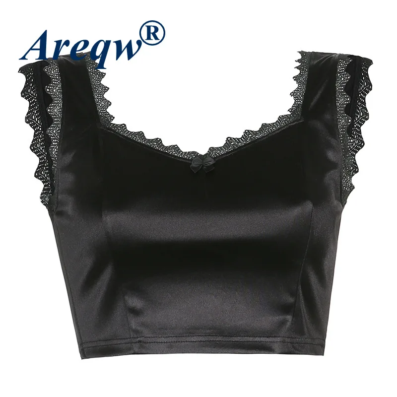 

2021 New Solid Color Stretch Satin Lace Stitching V-neck Camisole for Women