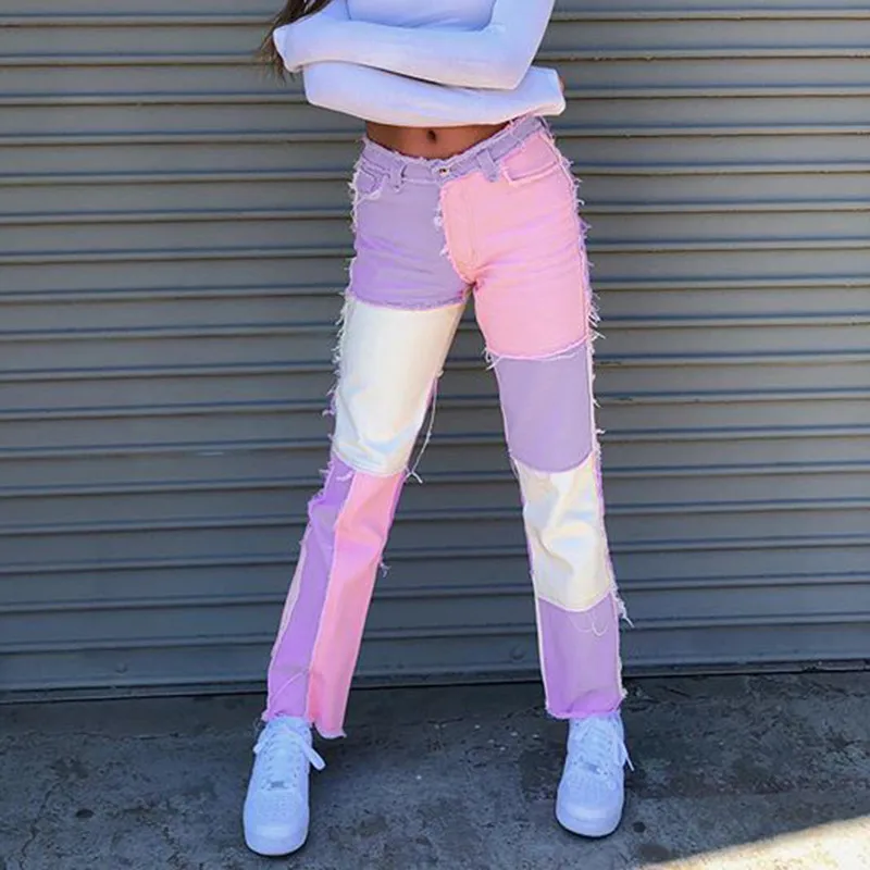 

Brown Straight Y2K Jeans For Girls Female Fashion Patched Women Vintage Denim Pants 2021New High Waisted Trouser Harajuku Capris