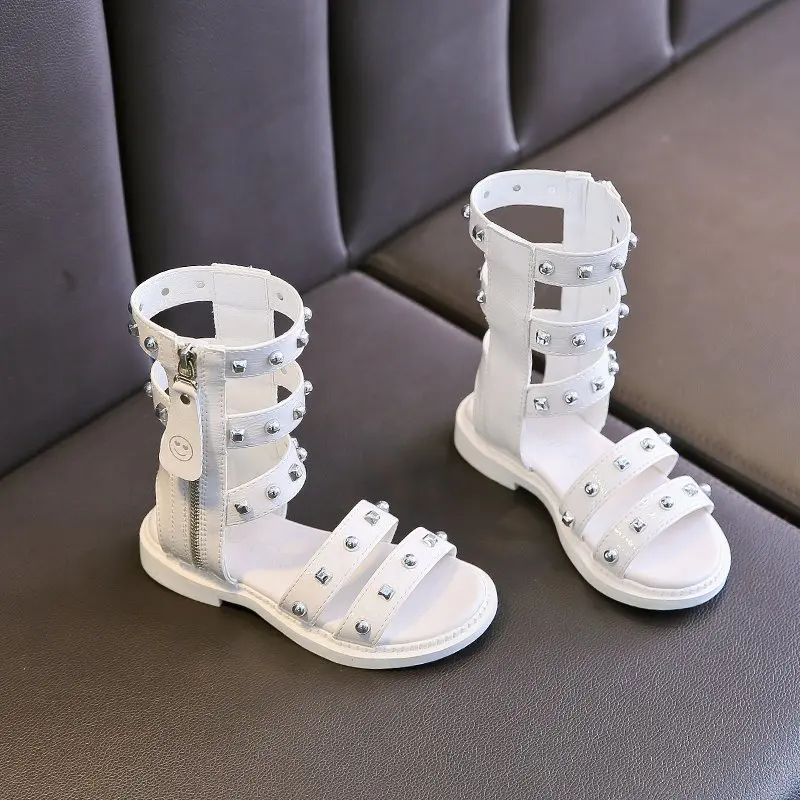

Little Girl Beautiful Sports Sandals Summer 2021 For Children Beach Shoes For Flat Kids Fashion Rivet Gladiator Shoes 3-12 Years