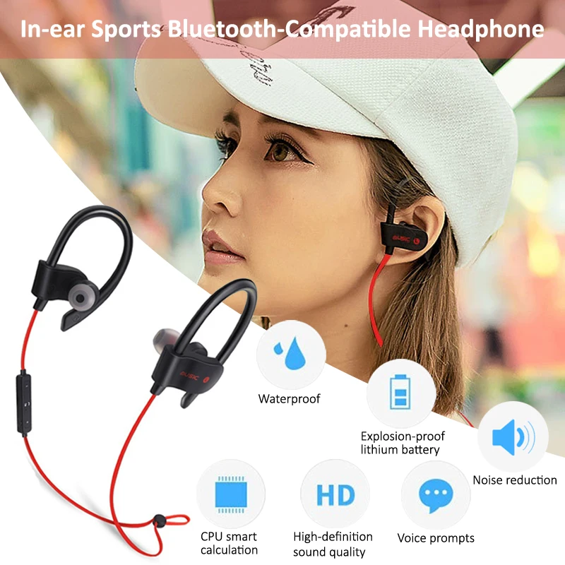 

Sports Bluetooth Earphone Wireless BT 5.0 Headphones with Mic In-Ear Headset for Iphone / Samsung/XiaoMi
