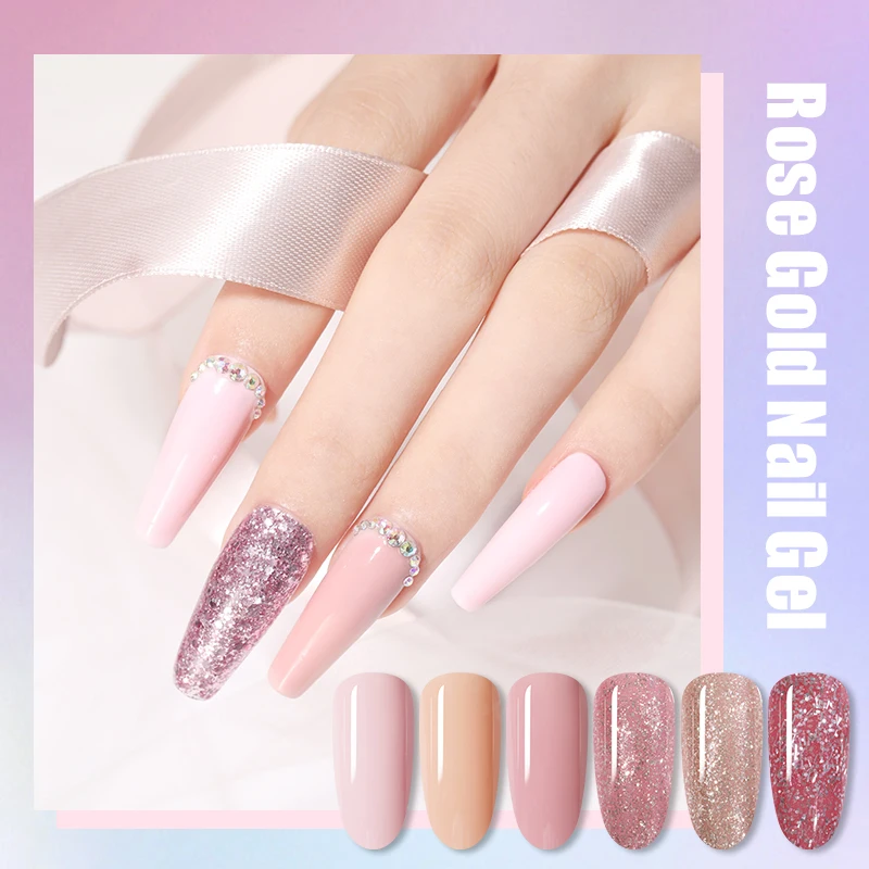 LEMOOC 8 мл УФ-гель для ногтей розовое золото блестящий Гель-лак с блестками