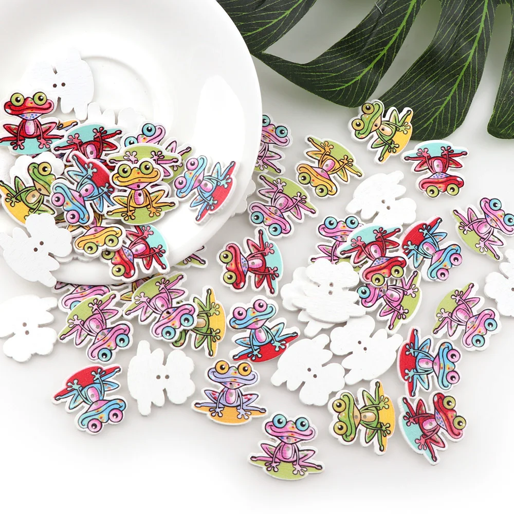 50 шт./лот Разноцветные деревянные пуговицы в виде лягушек кошек собак животных DIY