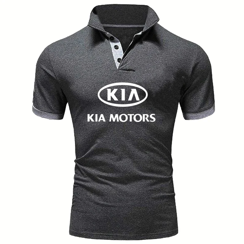 

Casual trend Men's short sleeve KIA Car Logo Printing Casual Splicing tops Cotton Solid color High Quality Men's polo shirt